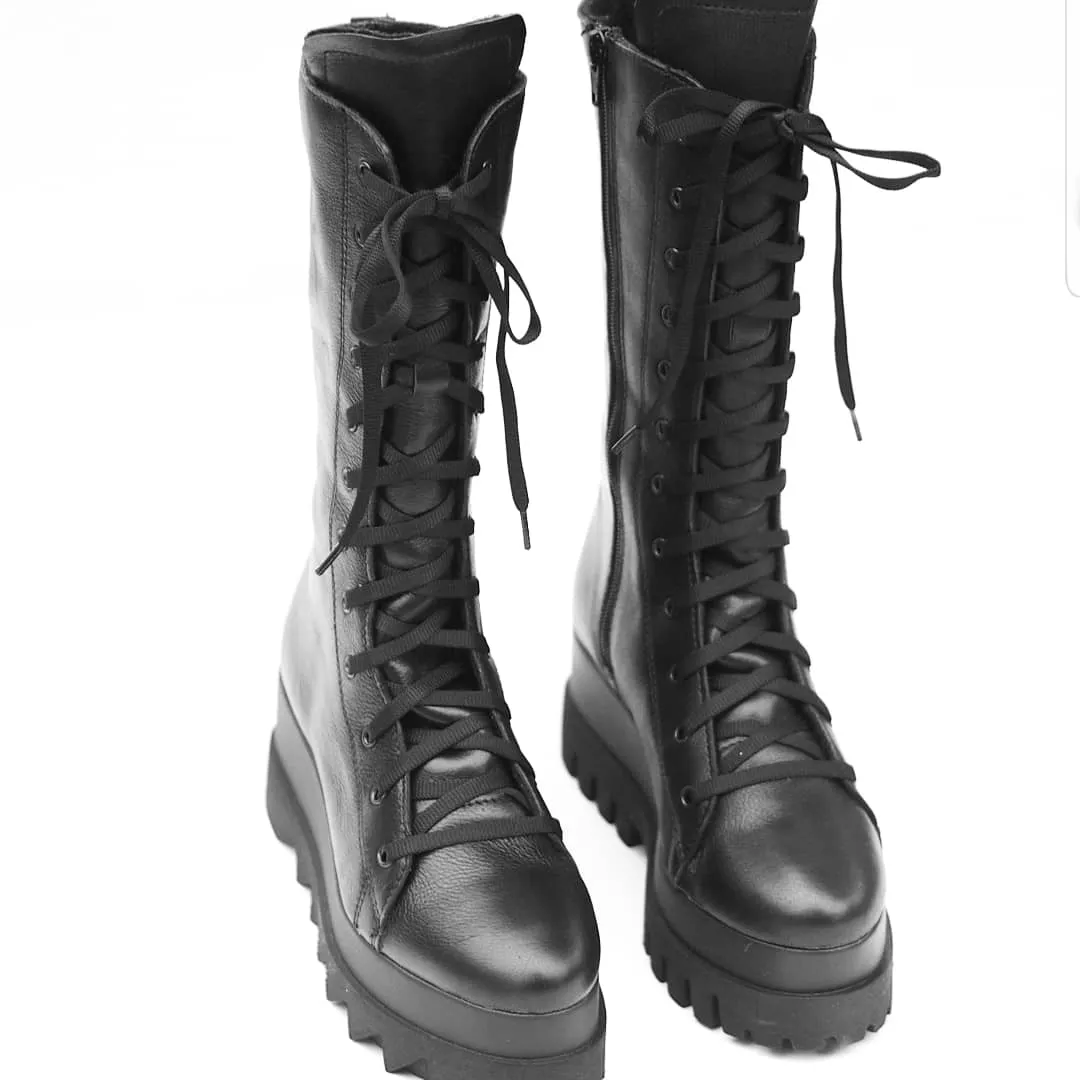 Women’s leather boots, black genuine leather boots