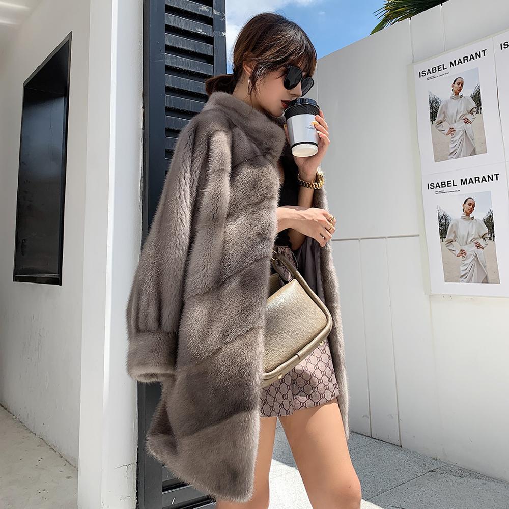 Women's Oversize Warm Thick Import Real Mink Fur Bat Sleeve Winter Jackets