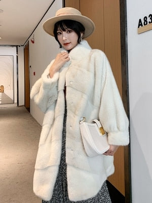 Women's Oversize Warm Thick Import Real Mink Fur Bat Sleeve Winter Jackets