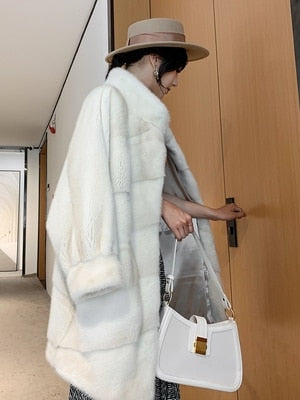 Women's Oversize Warm Thick Import Real Mink Fur Bat Sleeve Winter Jackets