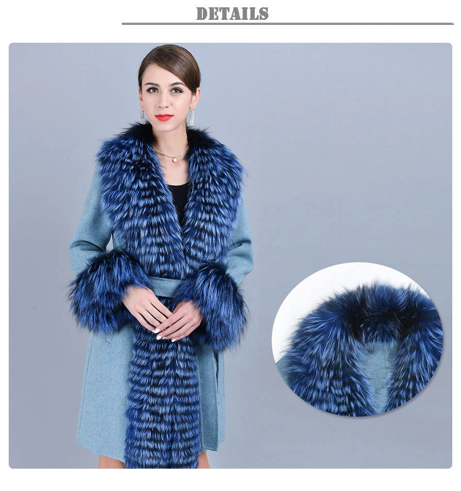 Women's Real Fox Fur Batwing Sleeves Winter Warm Knitted Jackets