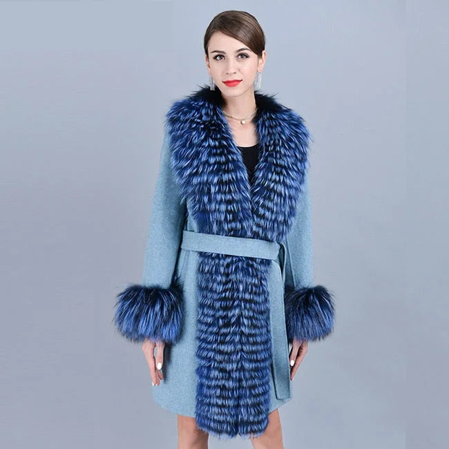 Women's Real Fox Fur Batwing Sleeves Winter Warm Knitted Jackets