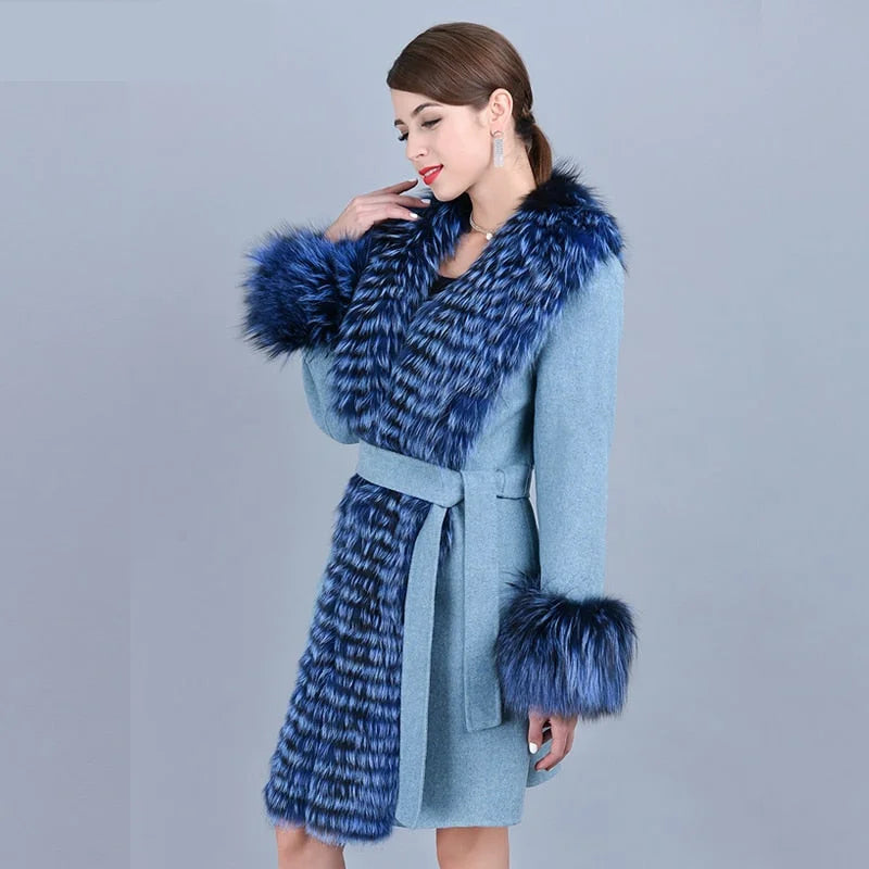 Women's Real Fox Fur Batwing Sleeves Winter Warm Knitted Jackets