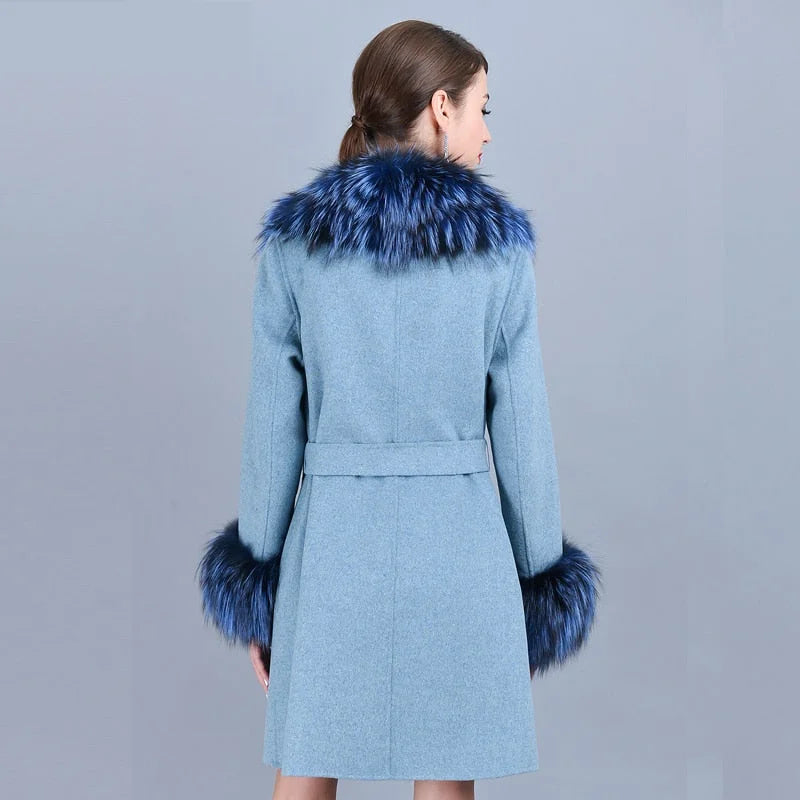 Women's Real Fox Fur Batwing Sleeves Winter Warm Knitted Jackets