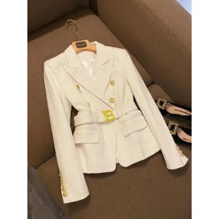 Women's Retro Fashion Double Breasted Chic Bodycon Blazer with Belt