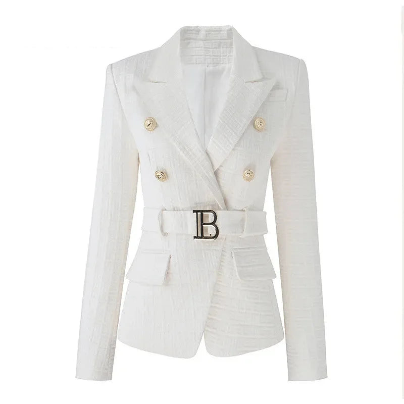 Women's Retro Fashion Double Breasted Chic Bodycon Blazer with Belt