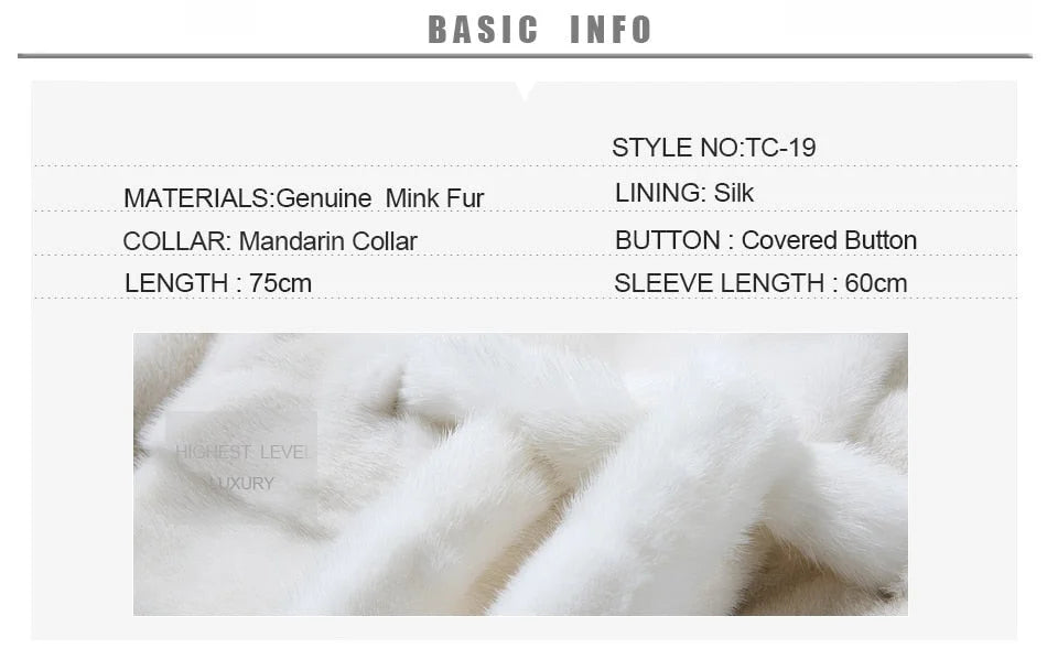 Women's White Natural Mink Fur Stripe Thick Winter Jackets with Belt