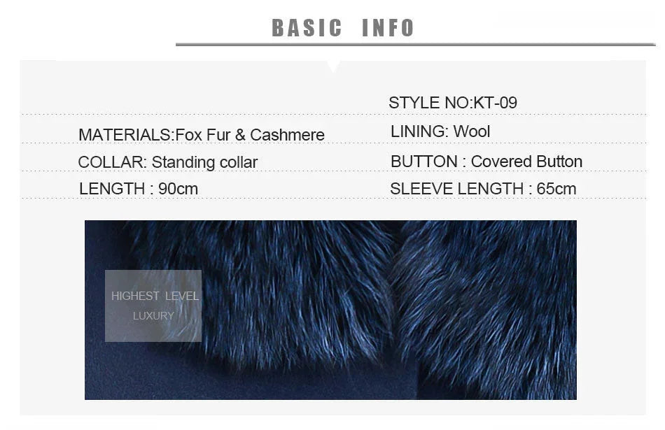 Women's Winter Cashmere Genuine Natural Real Fox Fur Sleeve Collar Jacket