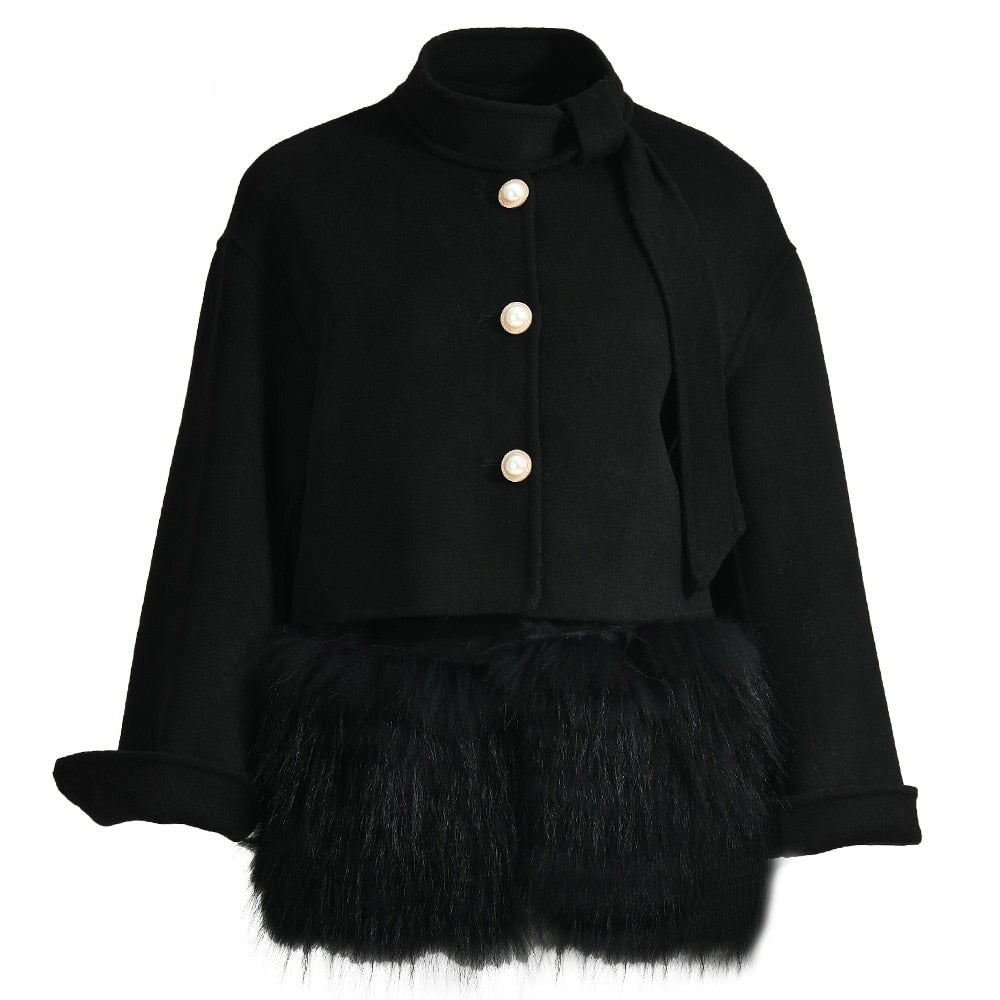 Women's Winter Cashmere Real Fur Decoration Vest and Jacket Two-Piece Set