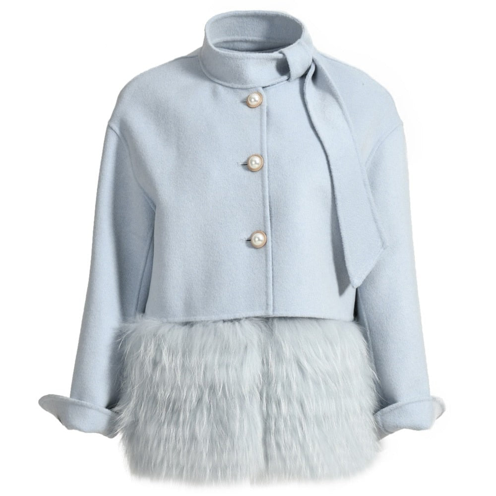 Women's Winter Cashmere Real Fur Decoration Vest and Jacket Two-Piece Set