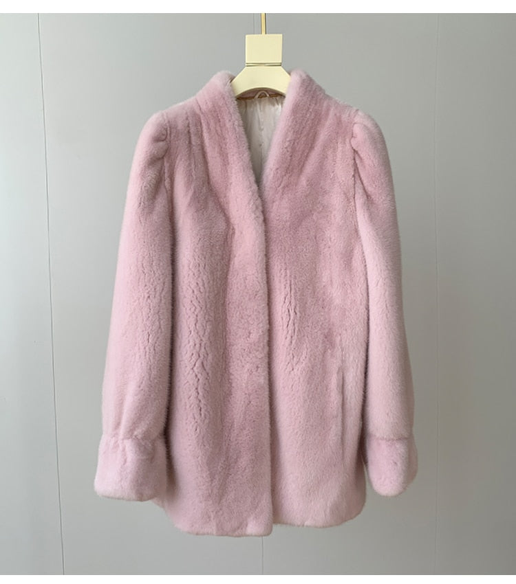 Women's Winter Fashion Natural Real Mink Fur Full Pelt Jacket Outwear