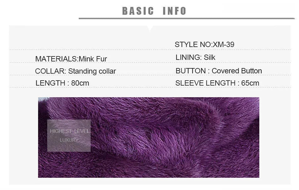 Women's Winter Purple Real Mink Fur Stand Collar Leisure Fashion Jackets