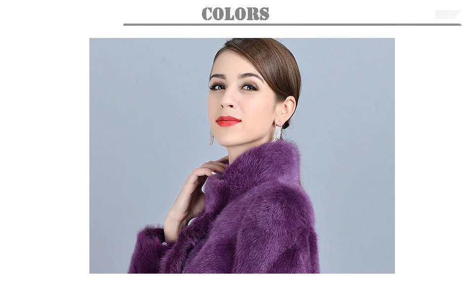 Women's Winter Purple Real Mink Fur Stand Collar Leisure Fashion Jackets