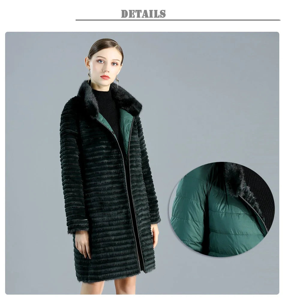 Women's Winter Warm Natural Mink Down Double Side Wear Knitted Jackets