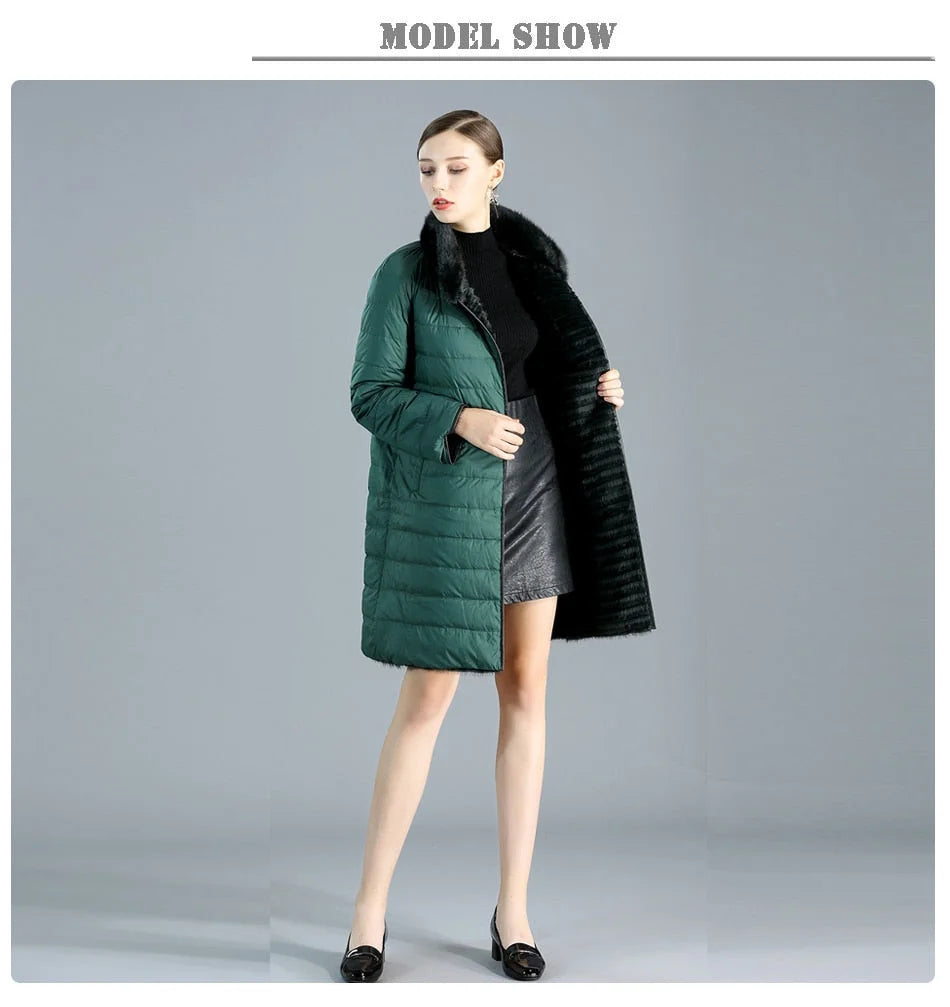 Women's Winter Warm Natural Mink Down Double Side Wear Knitted Jackets