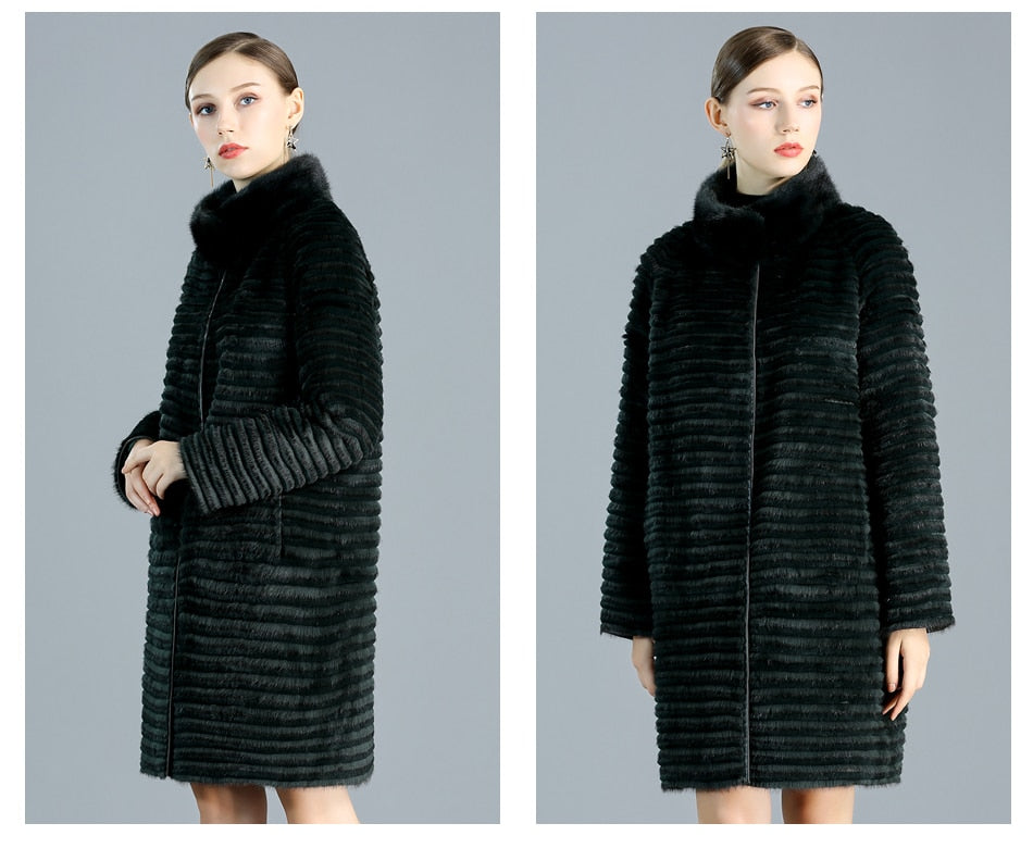 Women's Winter Warm Natural Mink Down Double Side Wear Knitted Jackets