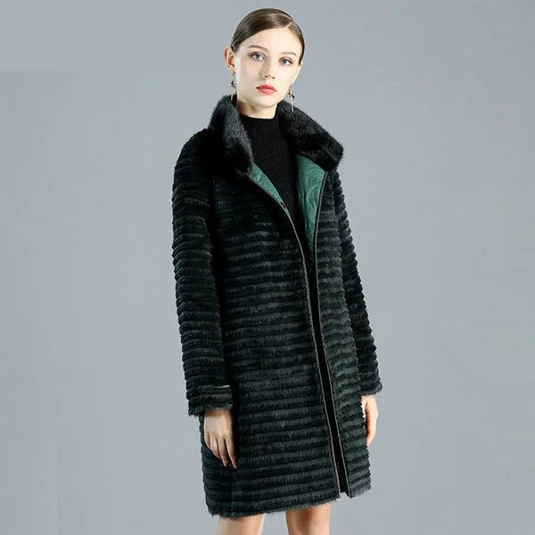 Women's Winter Warm Natural Mink Down Double Side Wear Knitted Jackets