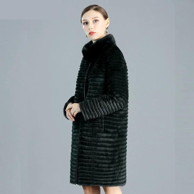 Women's Winter Warm Natural Mink Down Double Side Wear Knitted Jackets