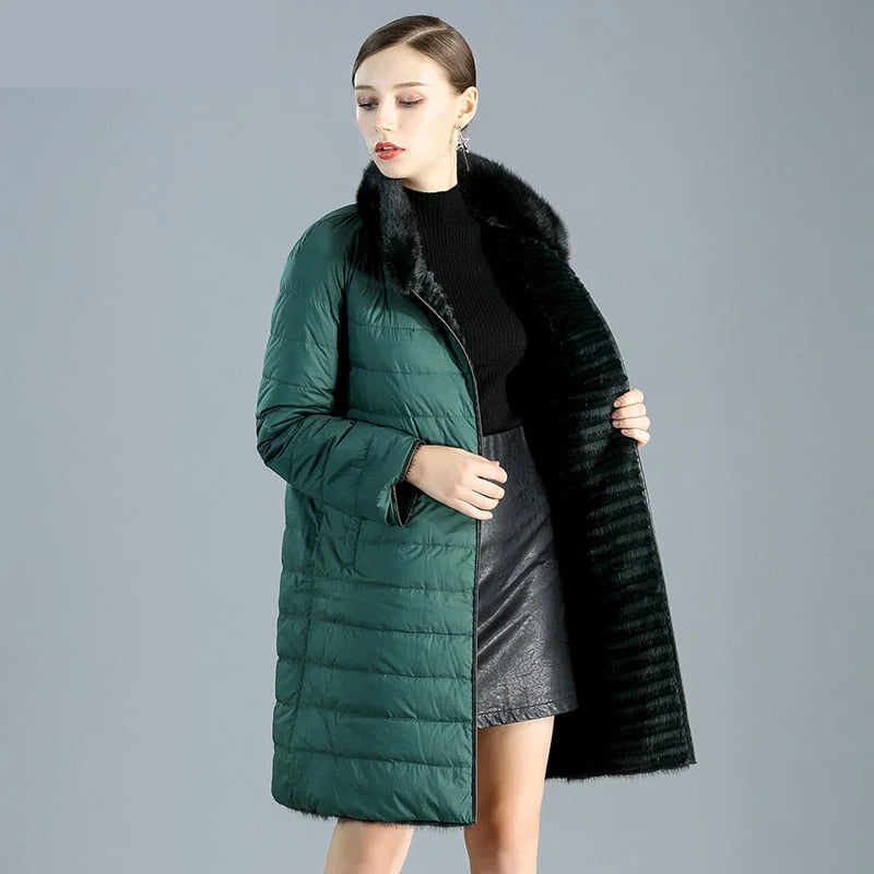 Women's Winter Warm Natural Mink Down Double Side Wear Knitted Jackets