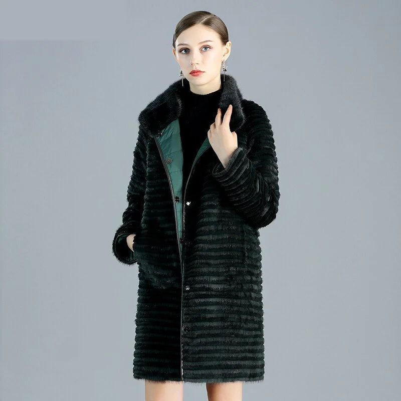 Women's Winter Warm Natural Mink Down Double Side Wear Knitted Jackets