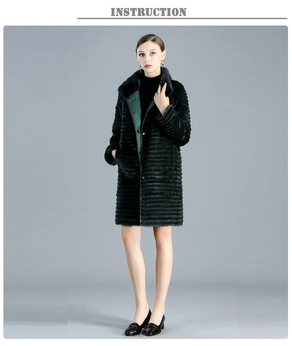 Women's Winter Warm Natural Mink Down Double Side Wear Knitted Jackets