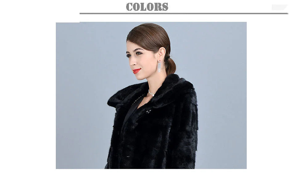 Women's Winter Warm Natural Mink Fur Striped Thick Jacket with Hood