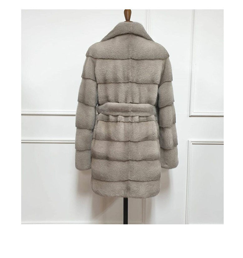 Women's Winter Warm Natural Real Mink Fur Double Faced Striped Jacket