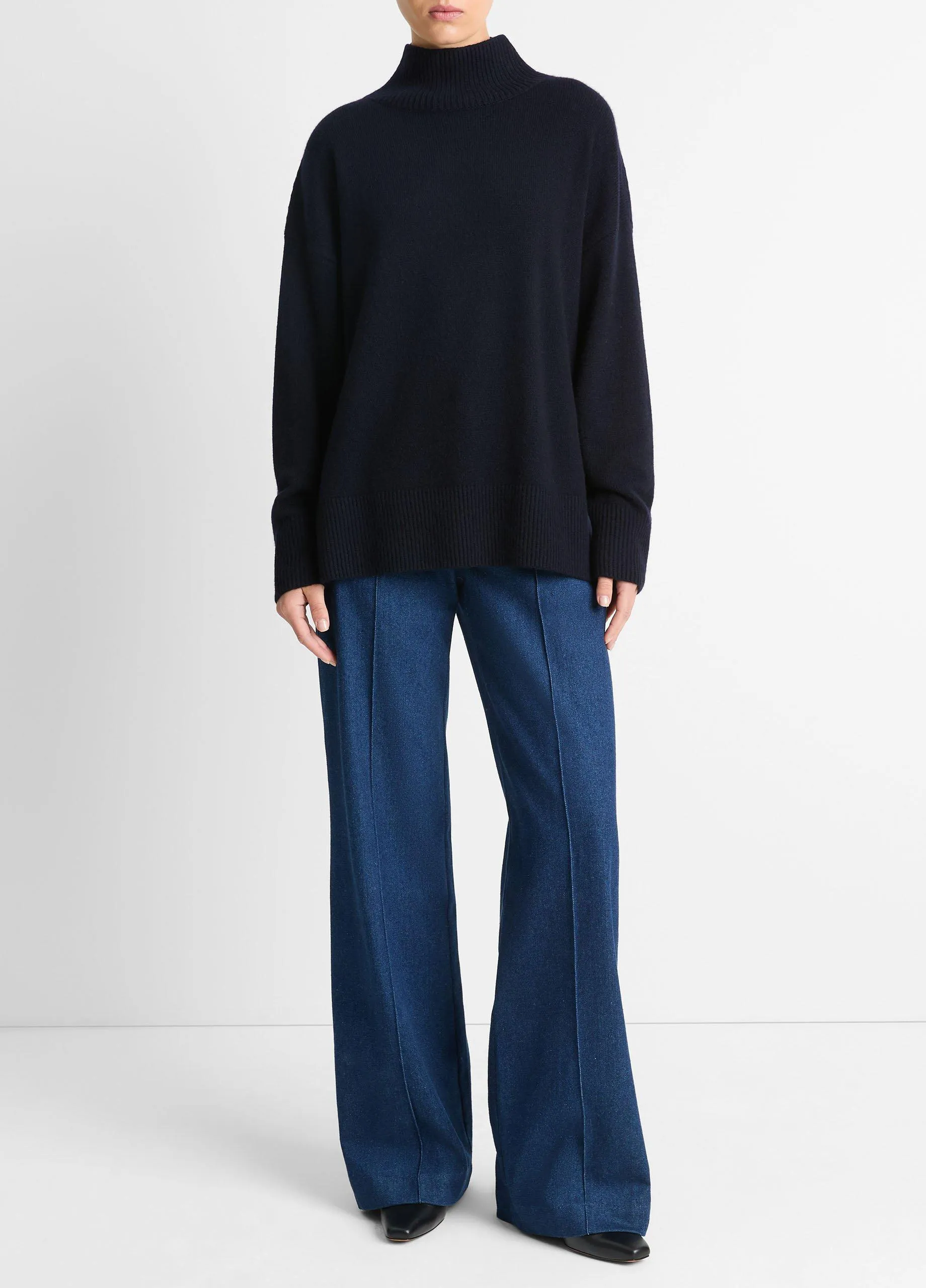 Wool-Cashmere Drop-Shoulder Turtleneck Sweater