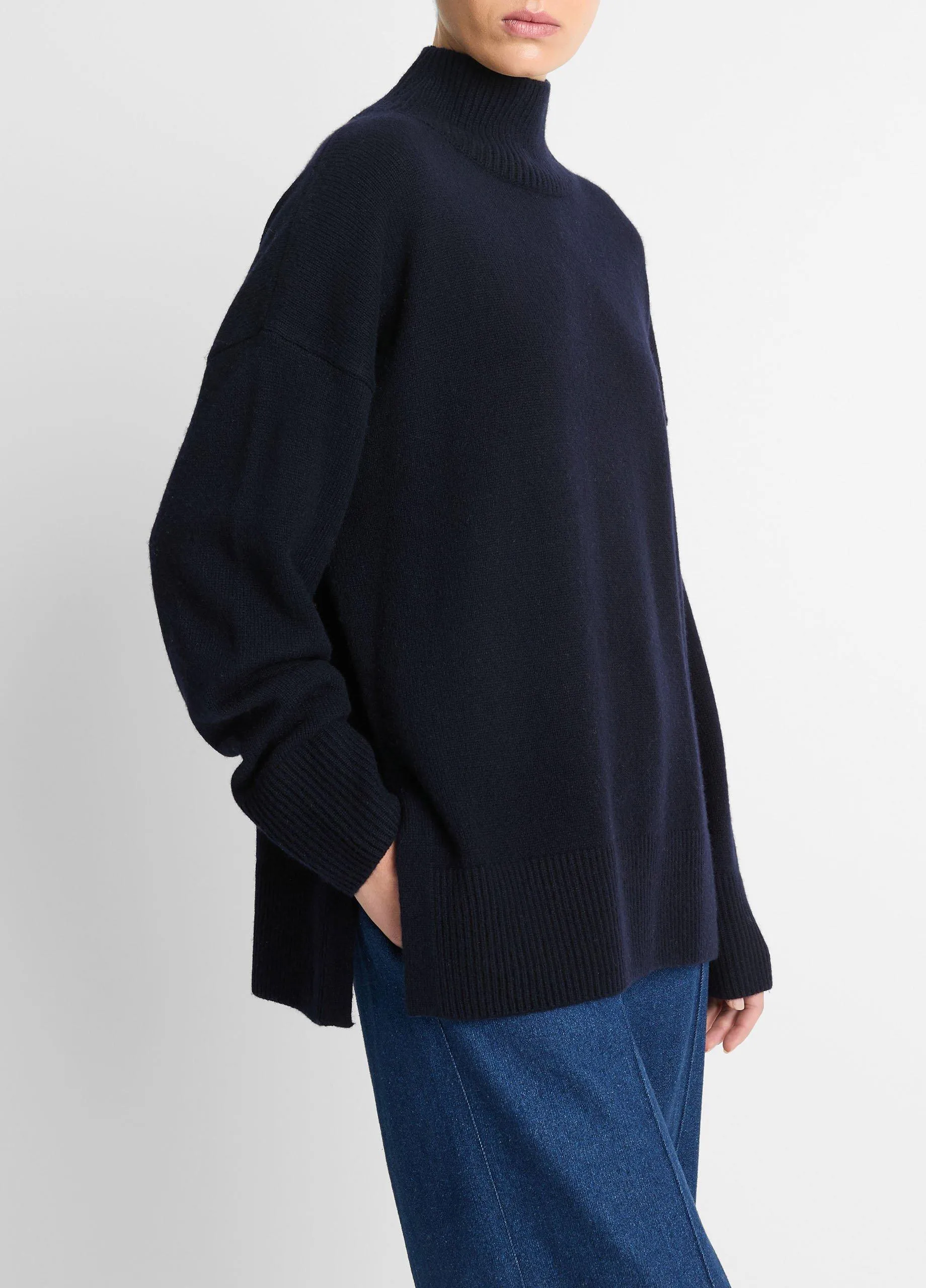 Wool-Cashmere Drop-Shoulder Turtleneck Sweater