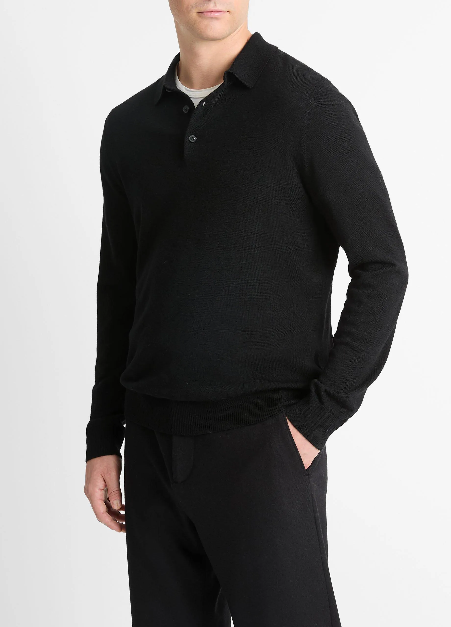 Wool Long-Sleeve Polo Sweater