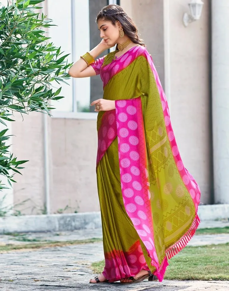 Yellow Green Cotton Printed Sarees