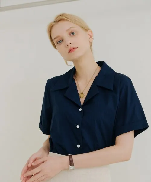 YUPPE  |Plain Cotton Short Sleeves Shirts & Blouses