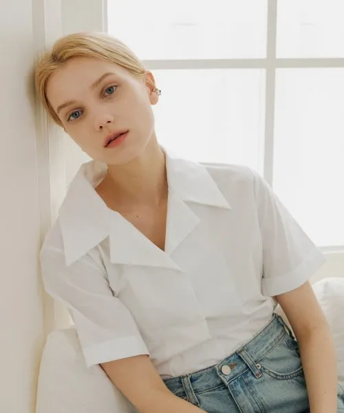 YUPPE  |Plain Cotton Short Sleeves Shirts & Blouses