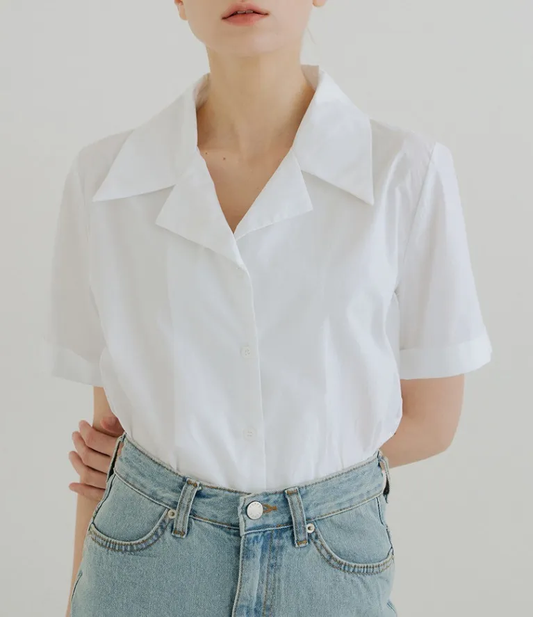 YUPPE  |Plain Cotton Short Sleeves Shirts & Blouses