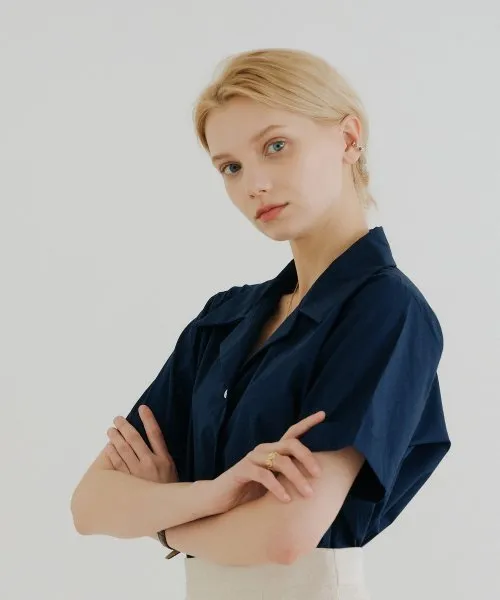 YUPPE  |Plain Cotton Short Sleeves Shirts & Blouses