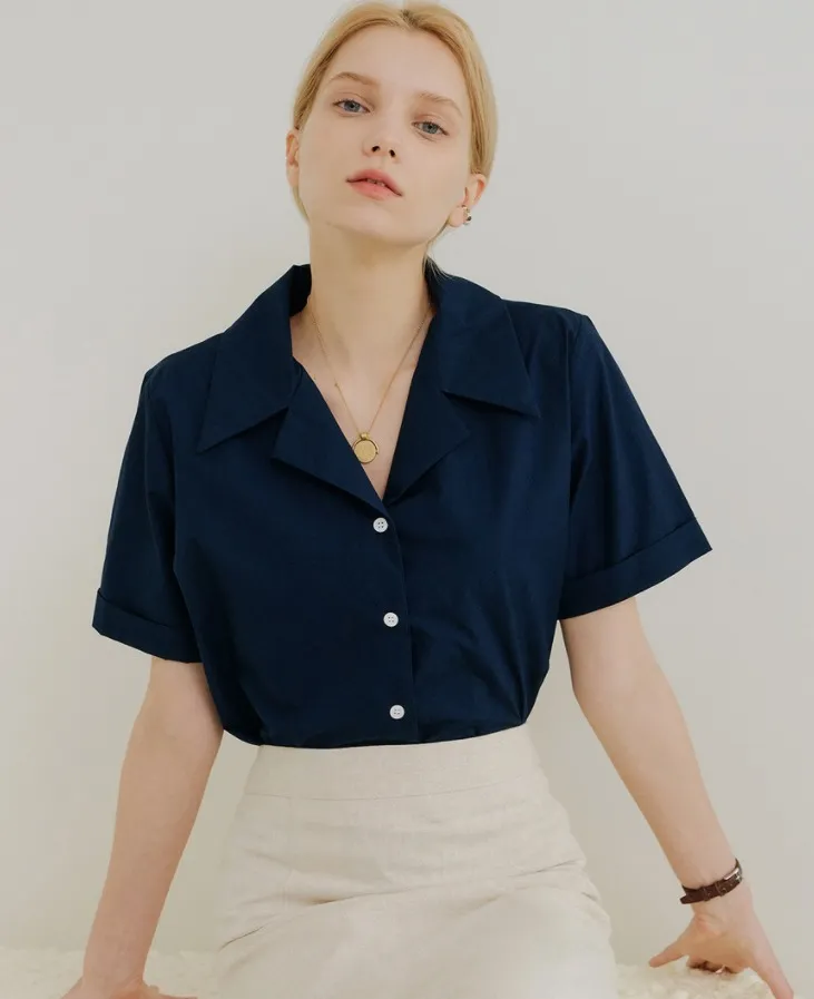 YUPPE  |Plain Cotton Short Sleeves Shirts & Blouses