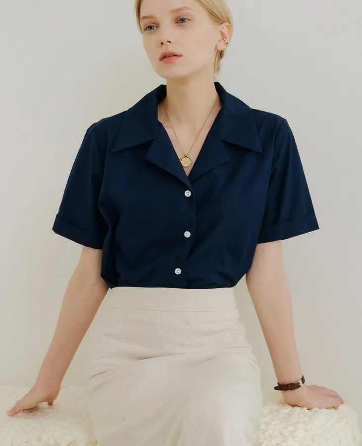 YUPPE  |Plain Cotton Short Sleeves Shirts & Blouses