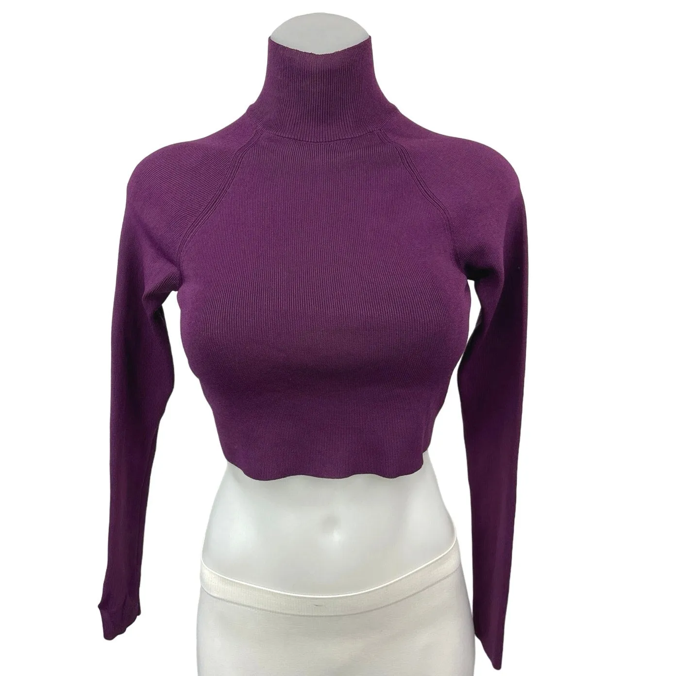 Zara Purple Ribbed Open Tie Back Turtleneck Long Sleeve Crop Knit Sweater Top S