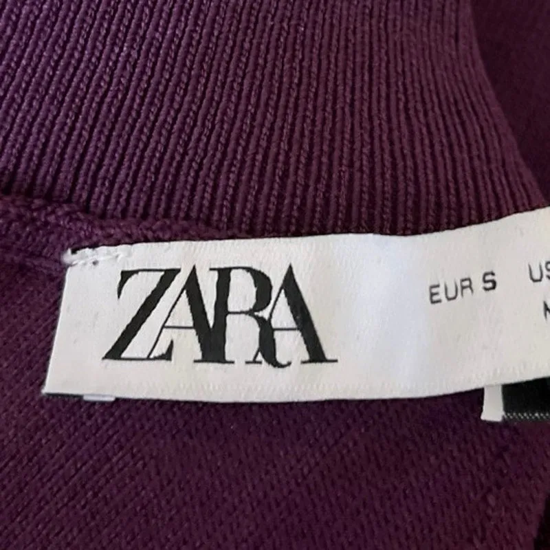 Zara Purple Ribbed Open Tie Back Turtleneck Long Sleeve Crop Knit Sweater Top S