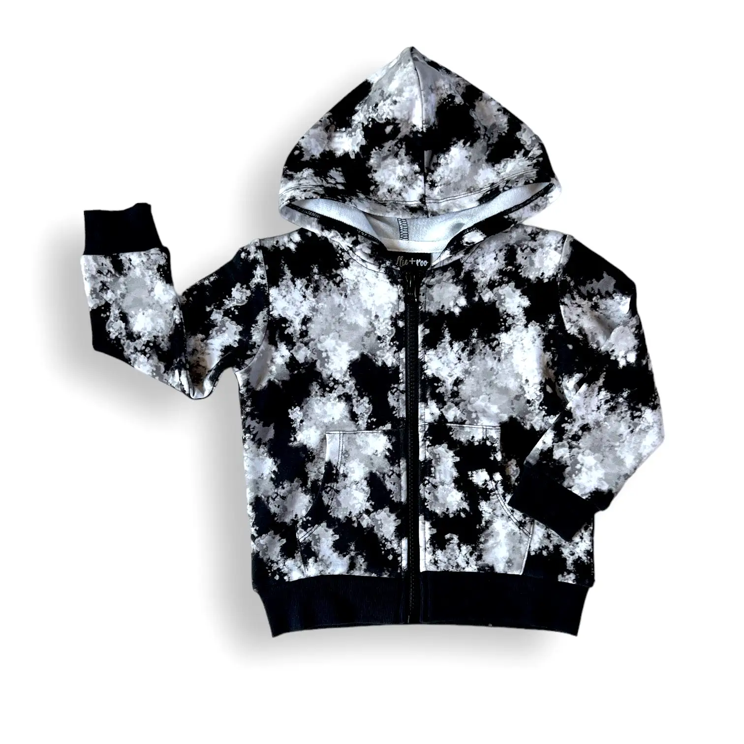 ZIP HOODIE- Black Tie Dye Bamboo French Terry