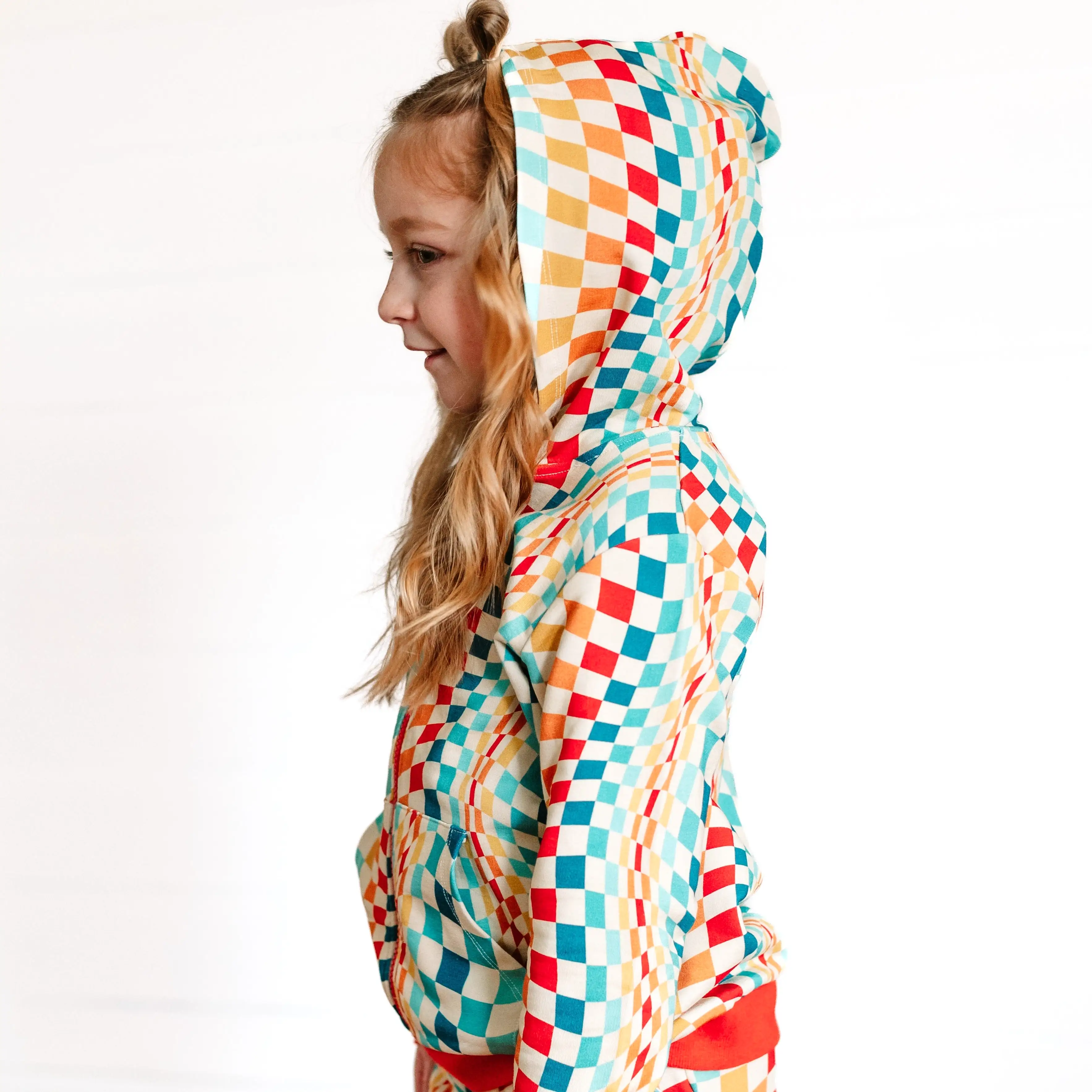 ZIP HOODIE- Groovy Check Bamboo French Terry